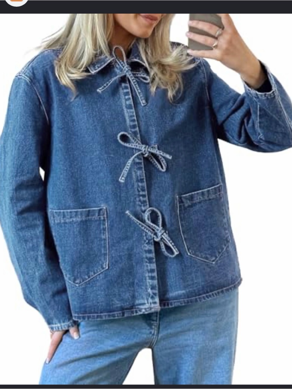 Amazon Women's Blue Denim Tie-Front Jacket